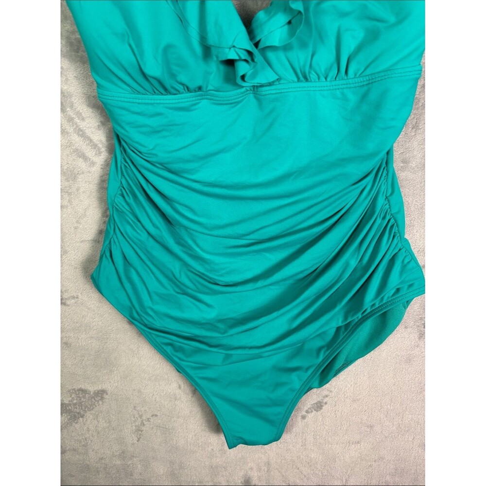 Lauren Ralph Lauren Teal Ruffle Front One Piece Bathing Swim Suit Size 14 - Picture 3 of 7